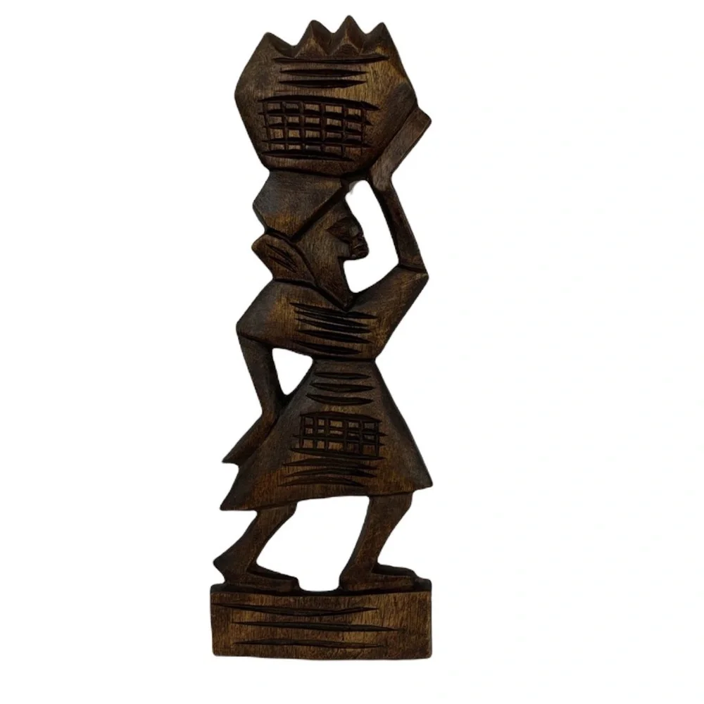 Hand Carved Tribal Wall Hanging Woman With Basket